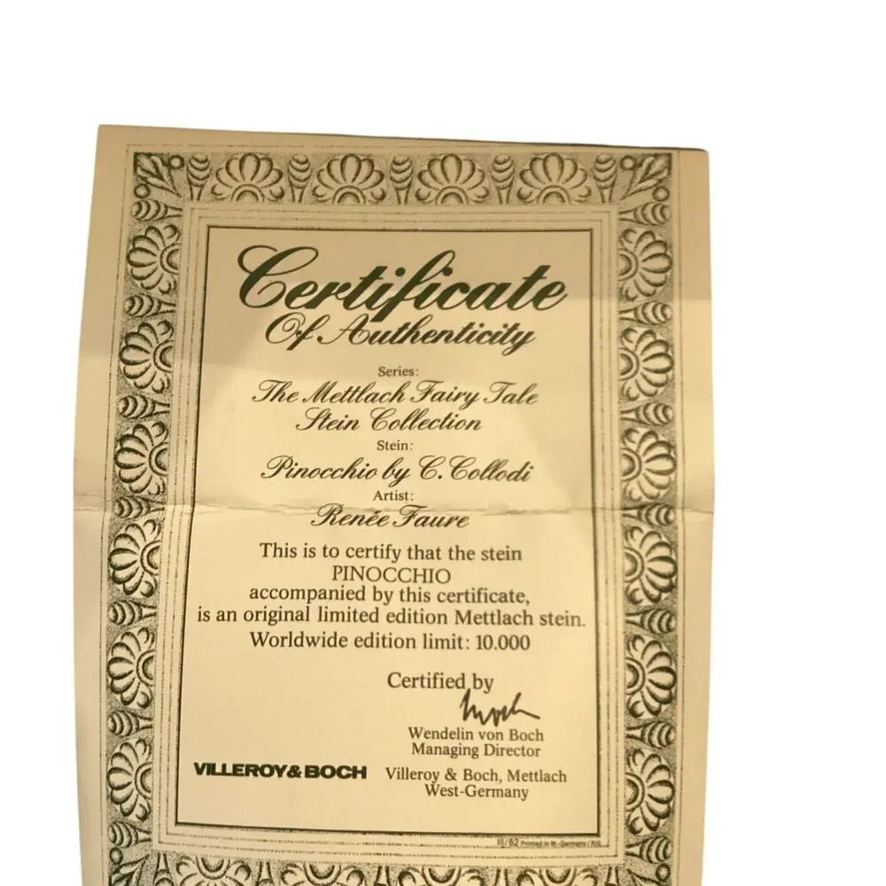 LTD Edition Mettlach Fairy Tale Stein Collection - Pinocchio with Certificate - Picture 6 of 9
